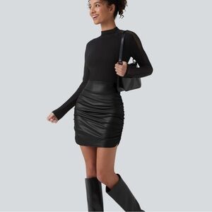 Faux Leather Ruched Control Waist Skirt